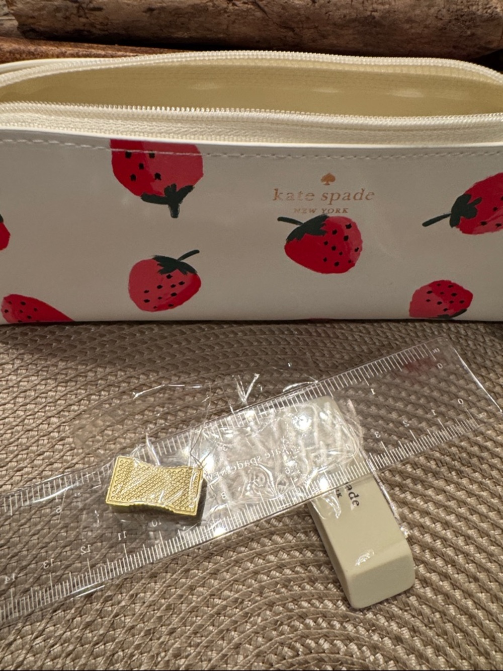 Kate Spade Strawberry Print Zip pencil or Eyewear Case - White & Red - Picture 3 of 3